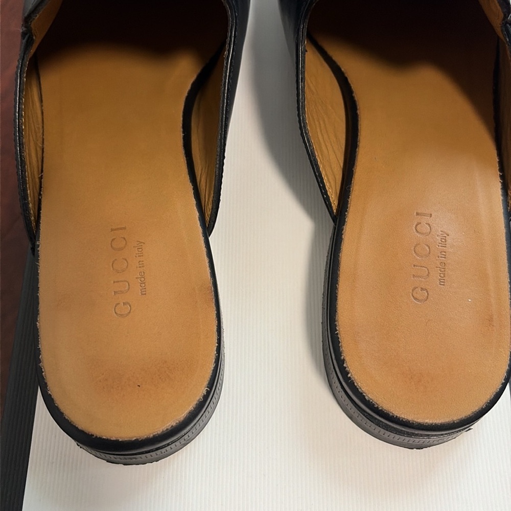Gucci black flat mules gold hardware size 7.5 - Picture 3 of 12